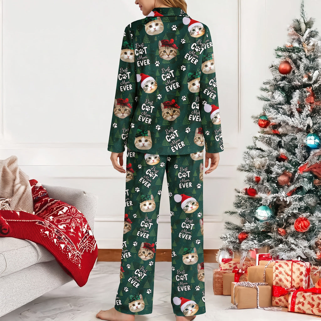 Custom Photo Upload Best Cat Dad Ever Christmas Pajamas CCPQP