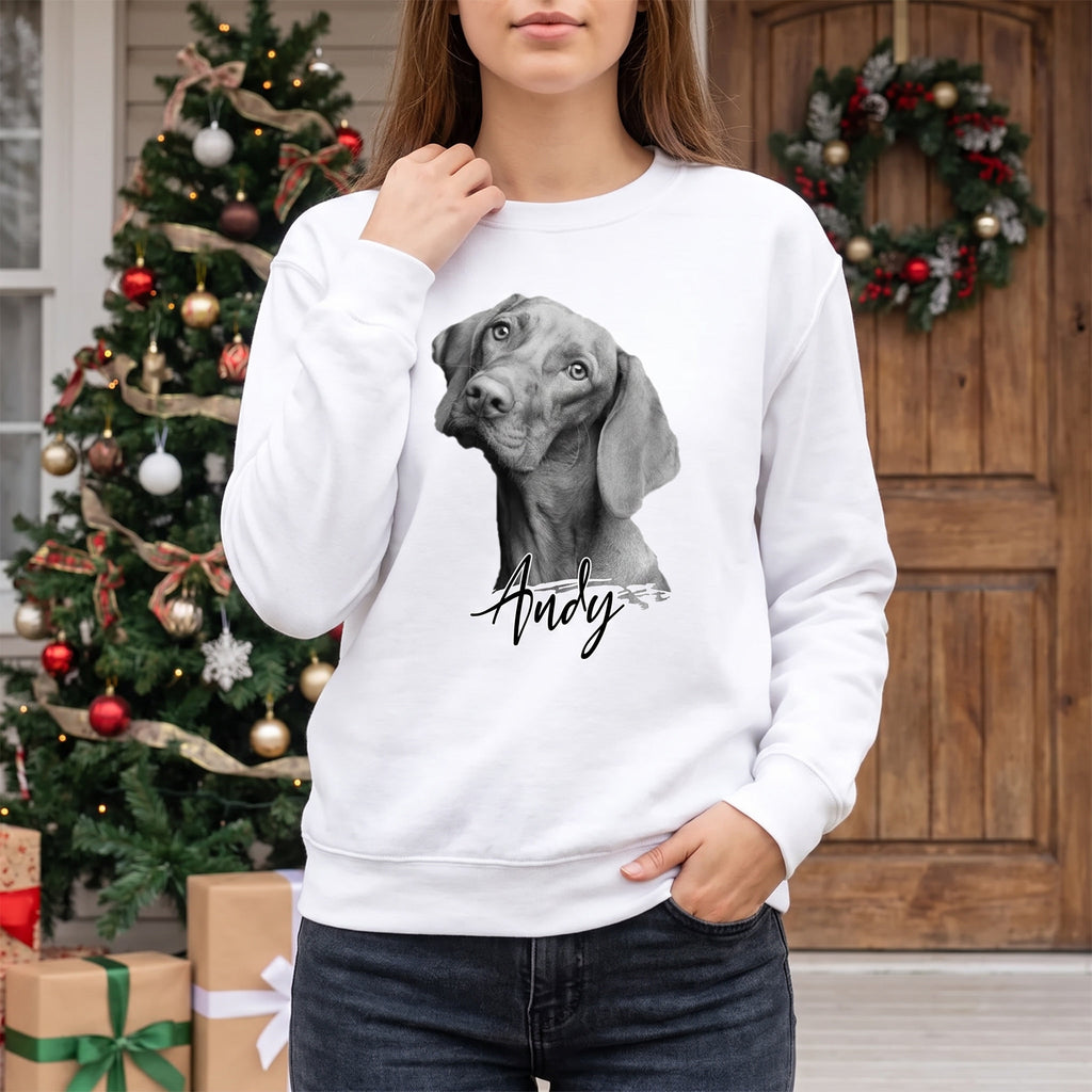 Personalized sweatshirt featuring a custom pet portrait design