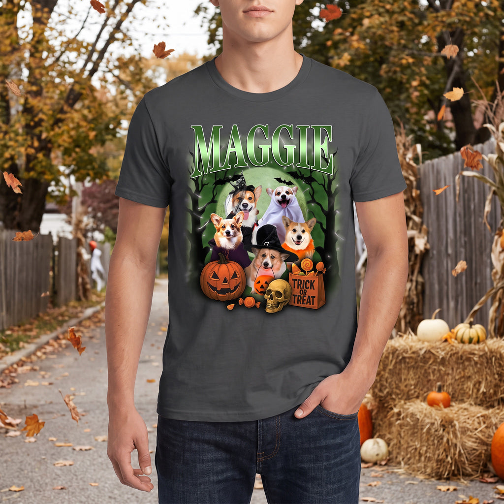 Custom Personalized Photo T-Shirt with Halloween Dogs & Pumpkins 3XV8G