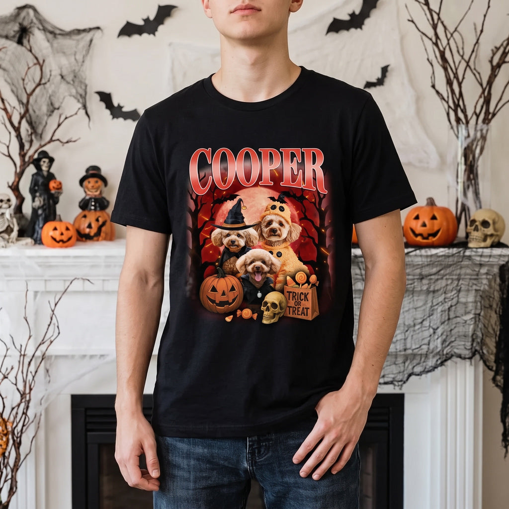 Custom Personalized Photo T-Shirt with Halloween Dogs & Pumpkins 3XV8G