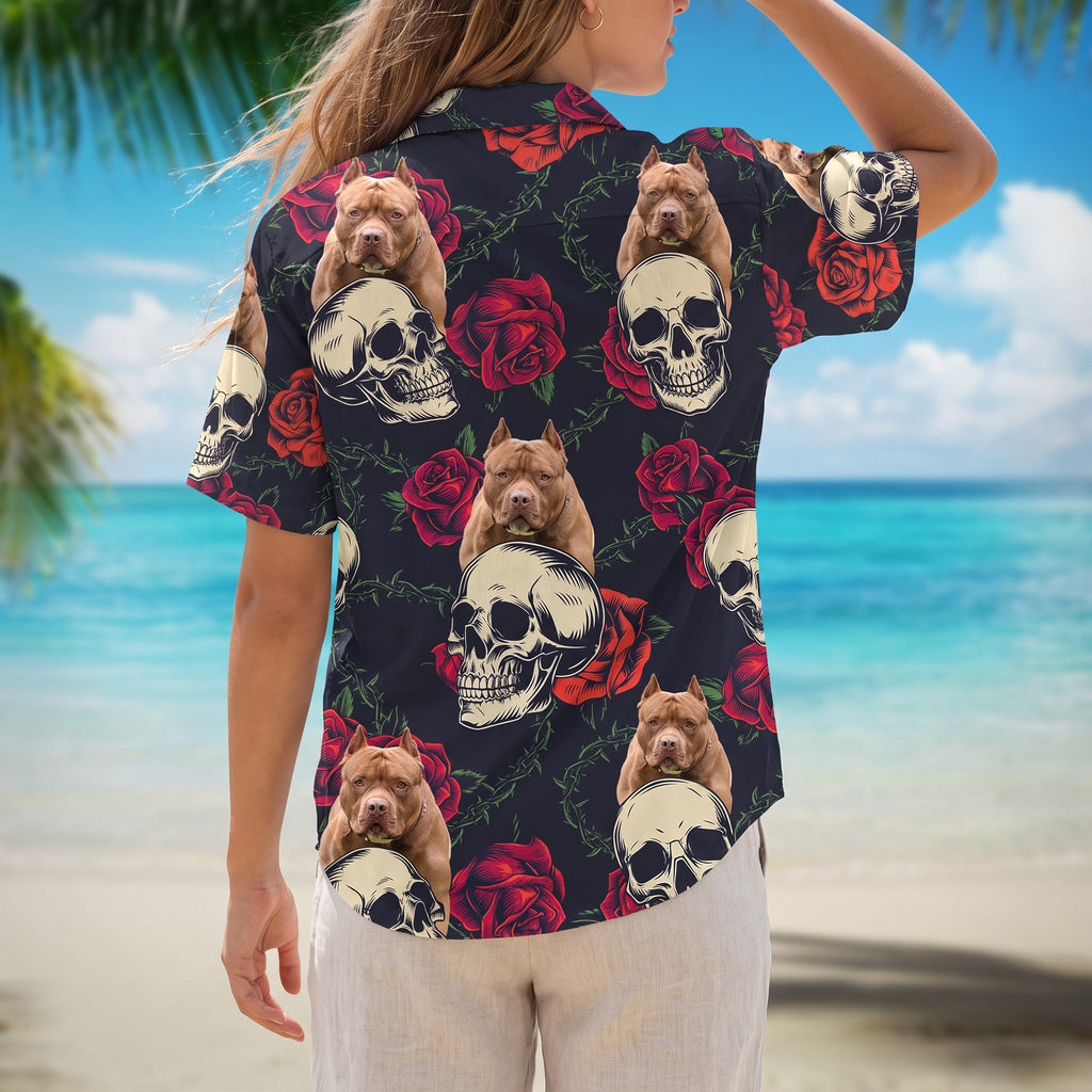 Custom Dog Skull Face Tropical Leaf Hawaiian Shirt — Gift for Dog Lovers S6G54