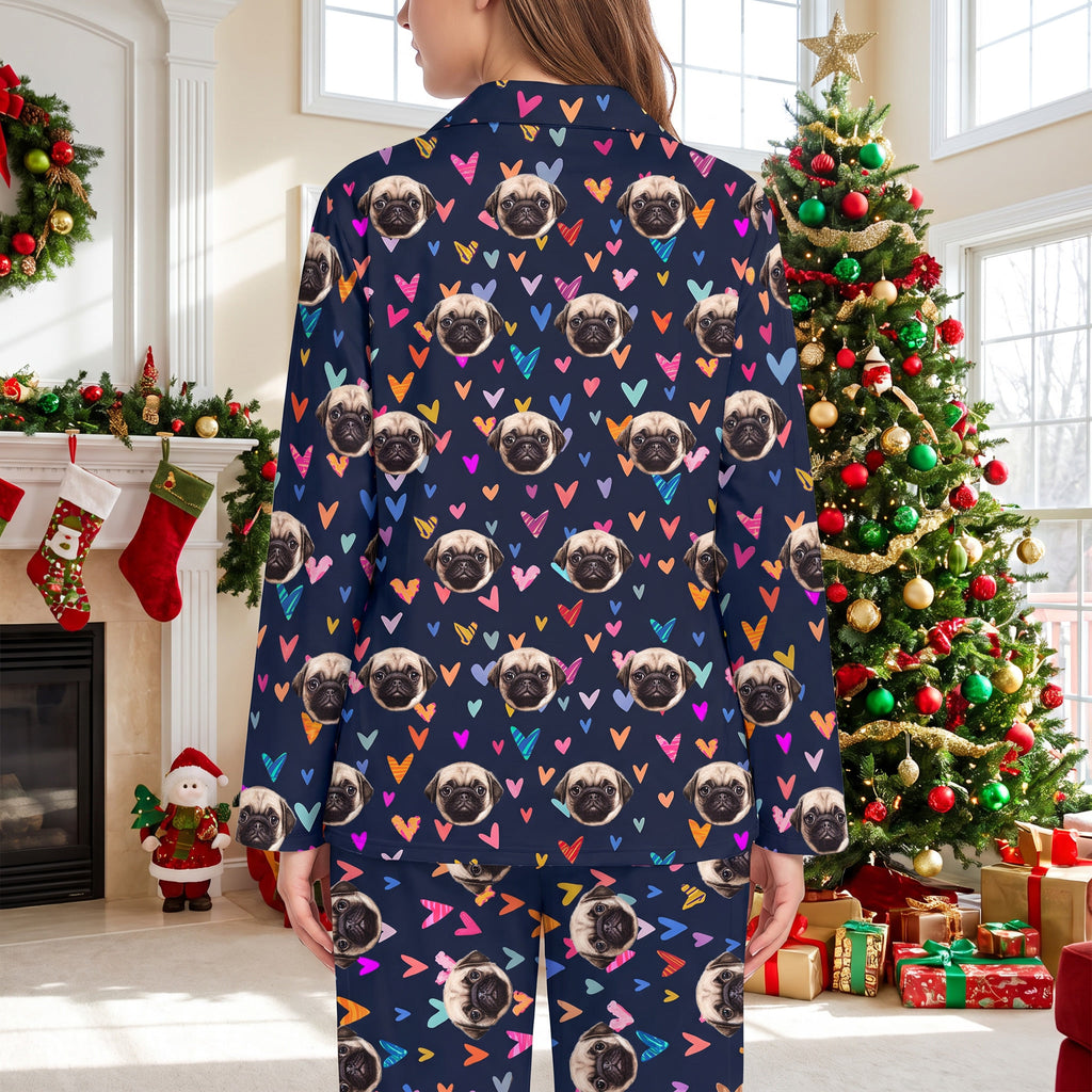 Custom Photo Upload Pajamas with Hearts Pattern 8JRNY