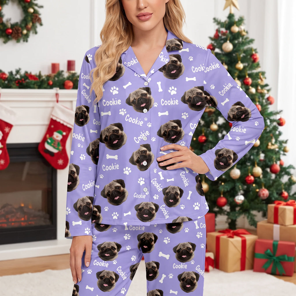 Custom Photo Upload Dog Pajamas with Paw Prints & Bones C9QJ7