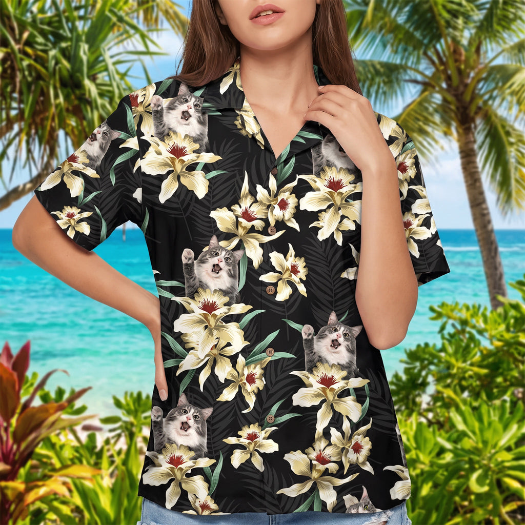 Custom Cat Lily Flowers Hawaiian Shirt — Gift for Cat Lovers UXS9W