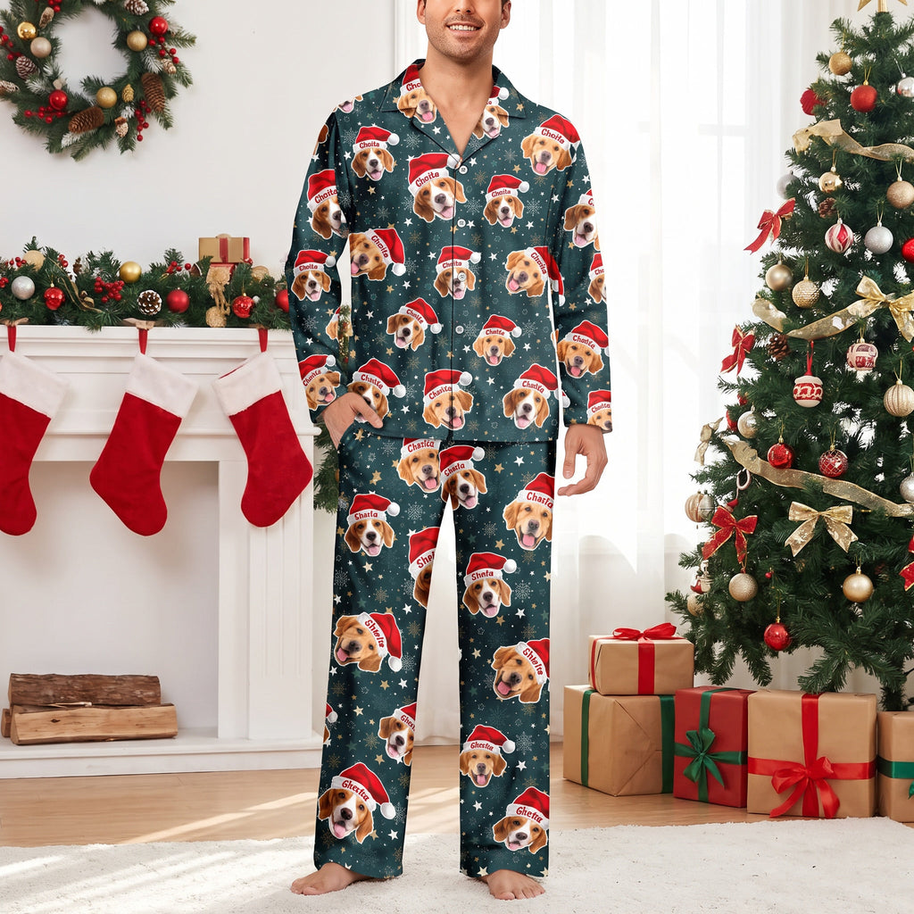 Custom Photo Upload Pajamas with Santa Hats 80P6T