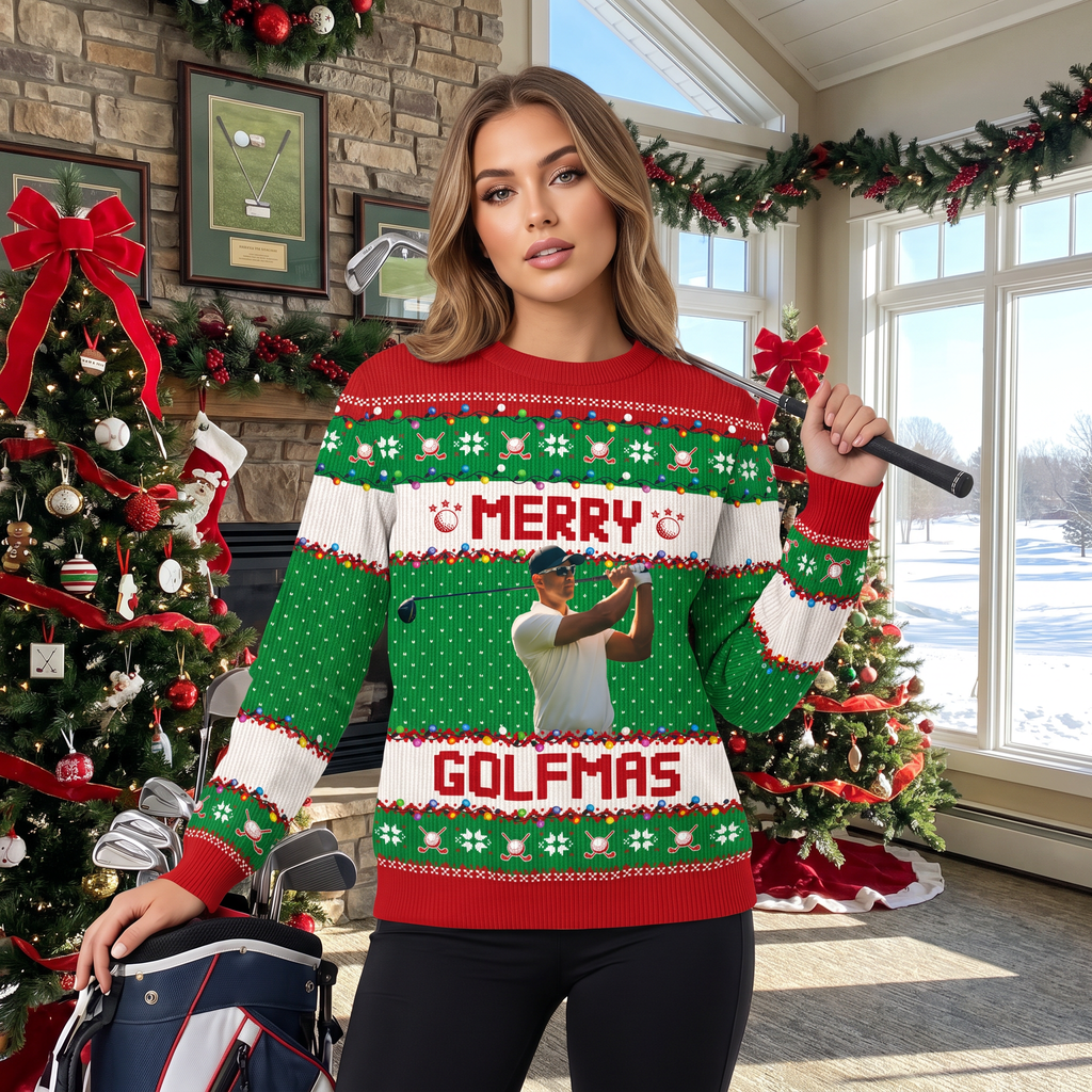 Custom Photo Upload Merry Golfmas Golf Christmas Sweater 3R85W