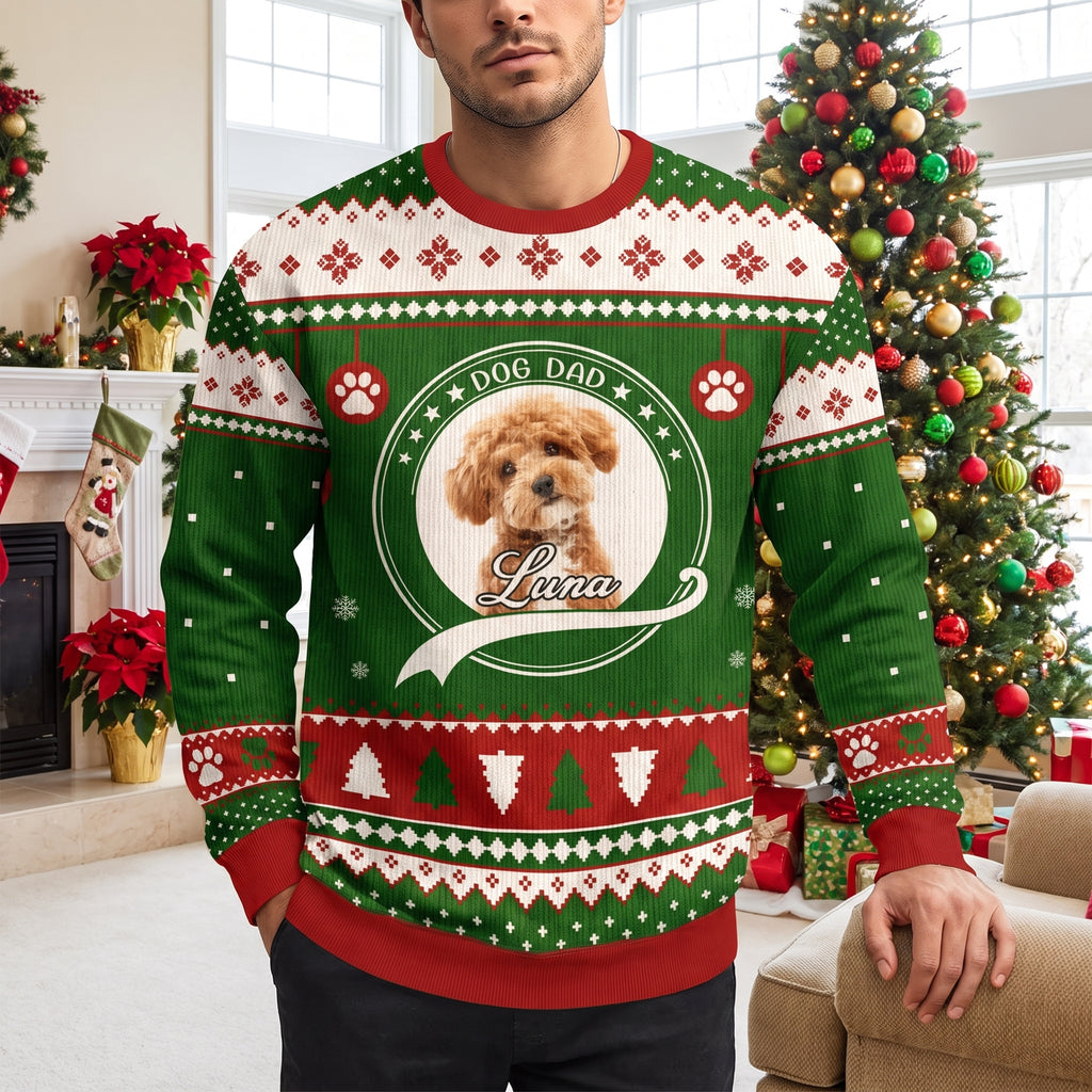 Custom Photo Upload Dog Mom Sweater with Fair Isle Pattern SBV53