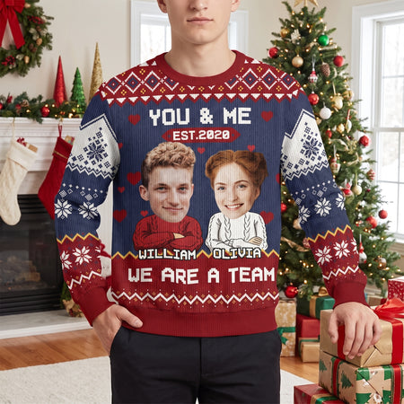 Custom Photo Upload Sweater with You & Me and We Are a Team Text VUKA9