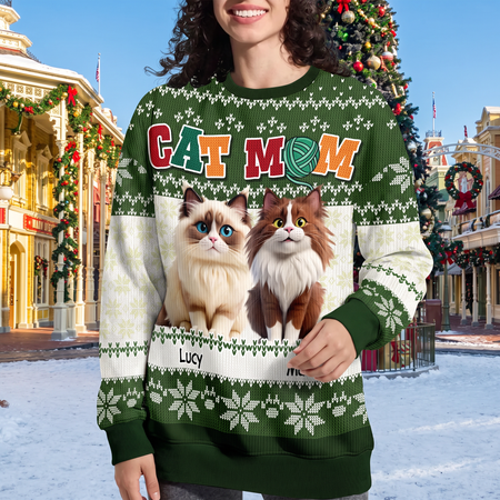 Custom Personalized Cat Mom Sweater with Cats and Snowflakes MKCQ4