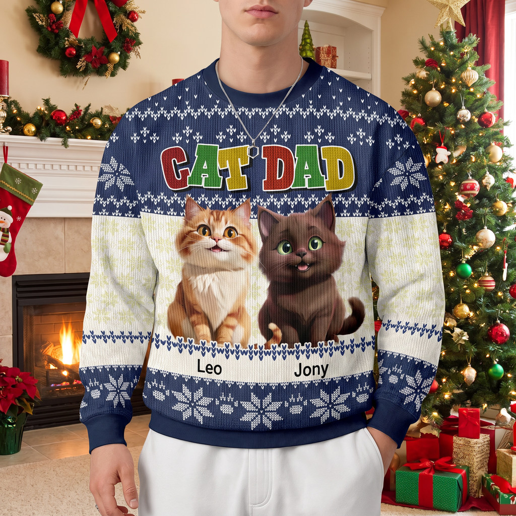 Custom Personalized Cat Mom Sweater with Cats and Snowflakes MKCQ4