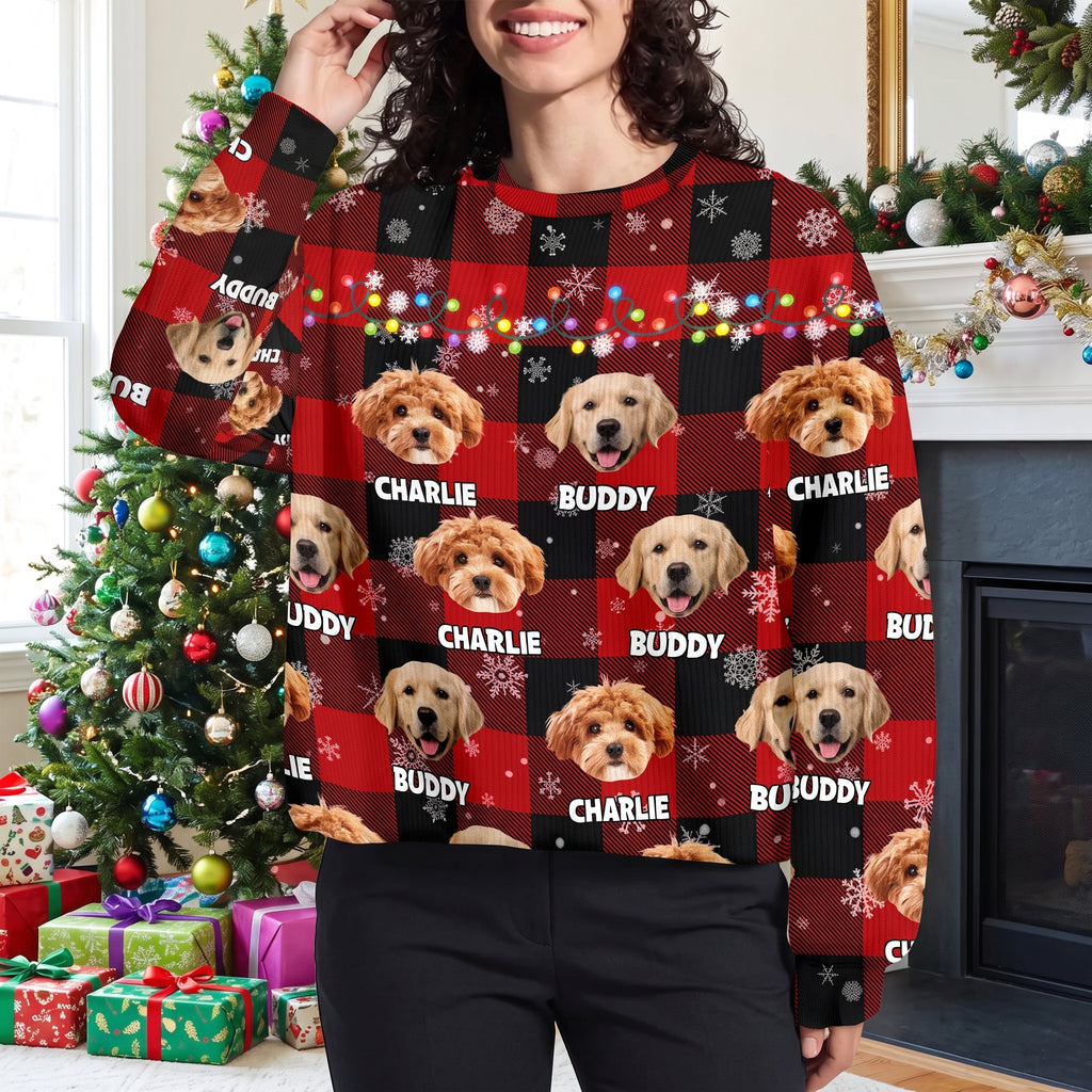 Dog Photo Name Snow Christmas Light Holiday Ugly Sweater MN66G