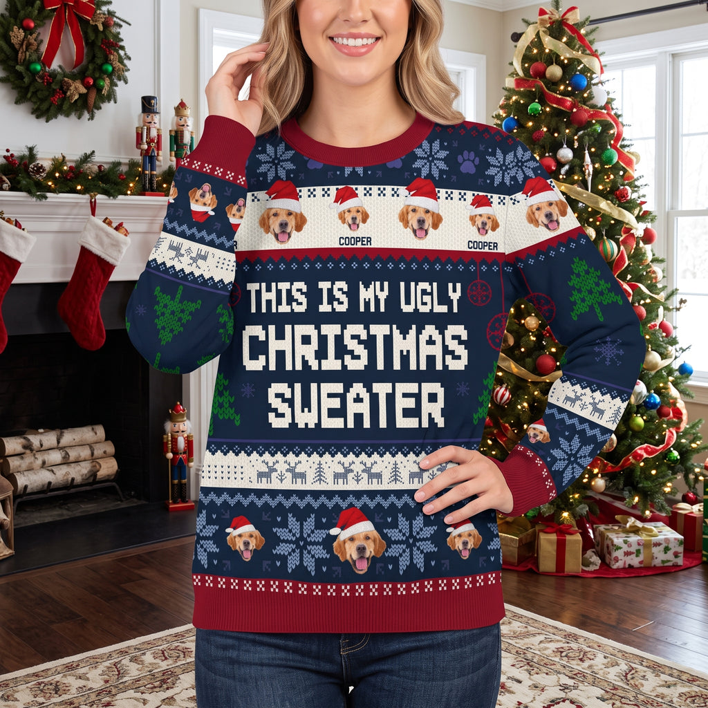 Custom Photo Upload This Is My Ugly Christmas Sweater with Dogs GAA98