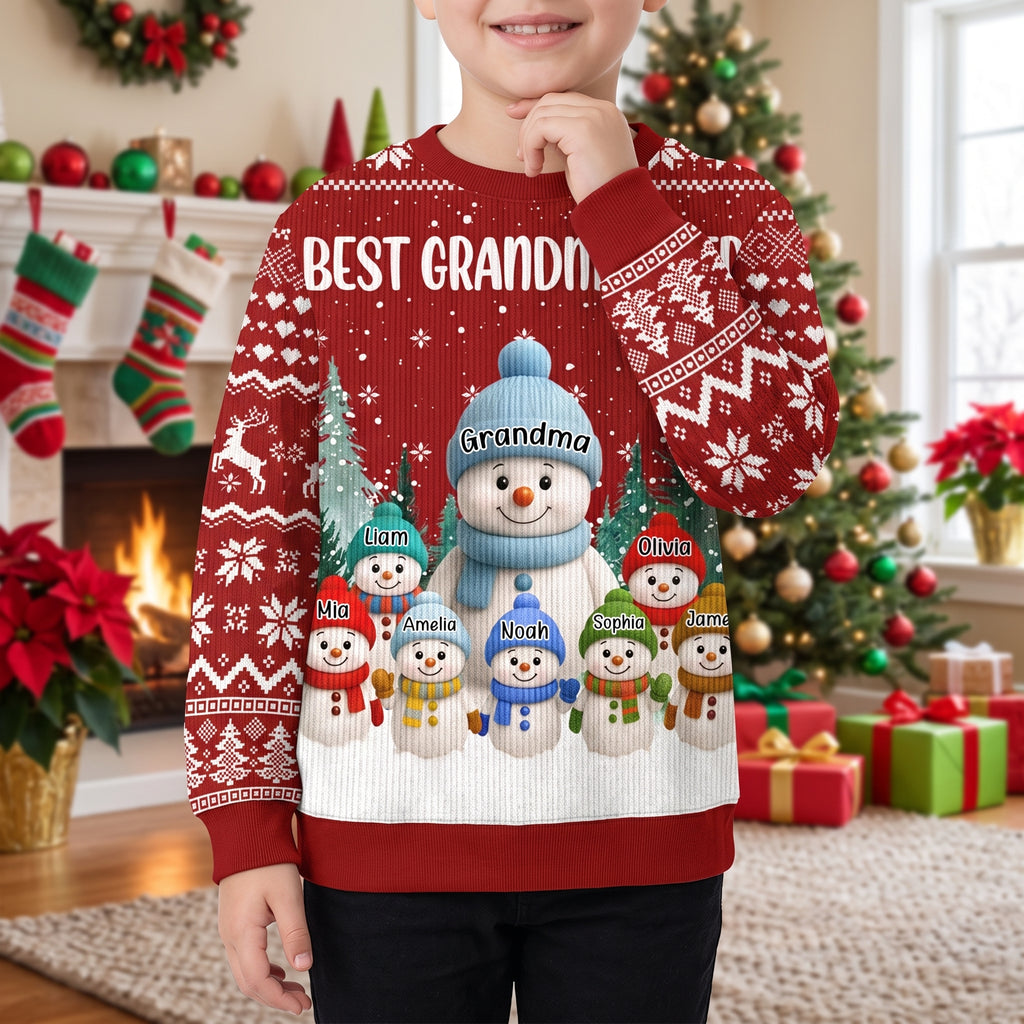 Custom Personalized Best Grandma Ever Snowman Family Christmas Sweater CJ9HJ