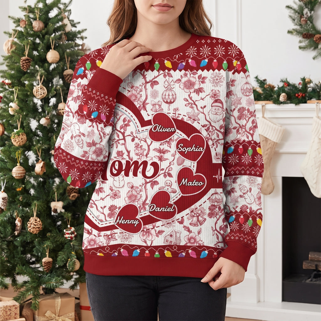 Grandma Mom Toile De Jouy Personalized Ugly Sweater S4VEM
