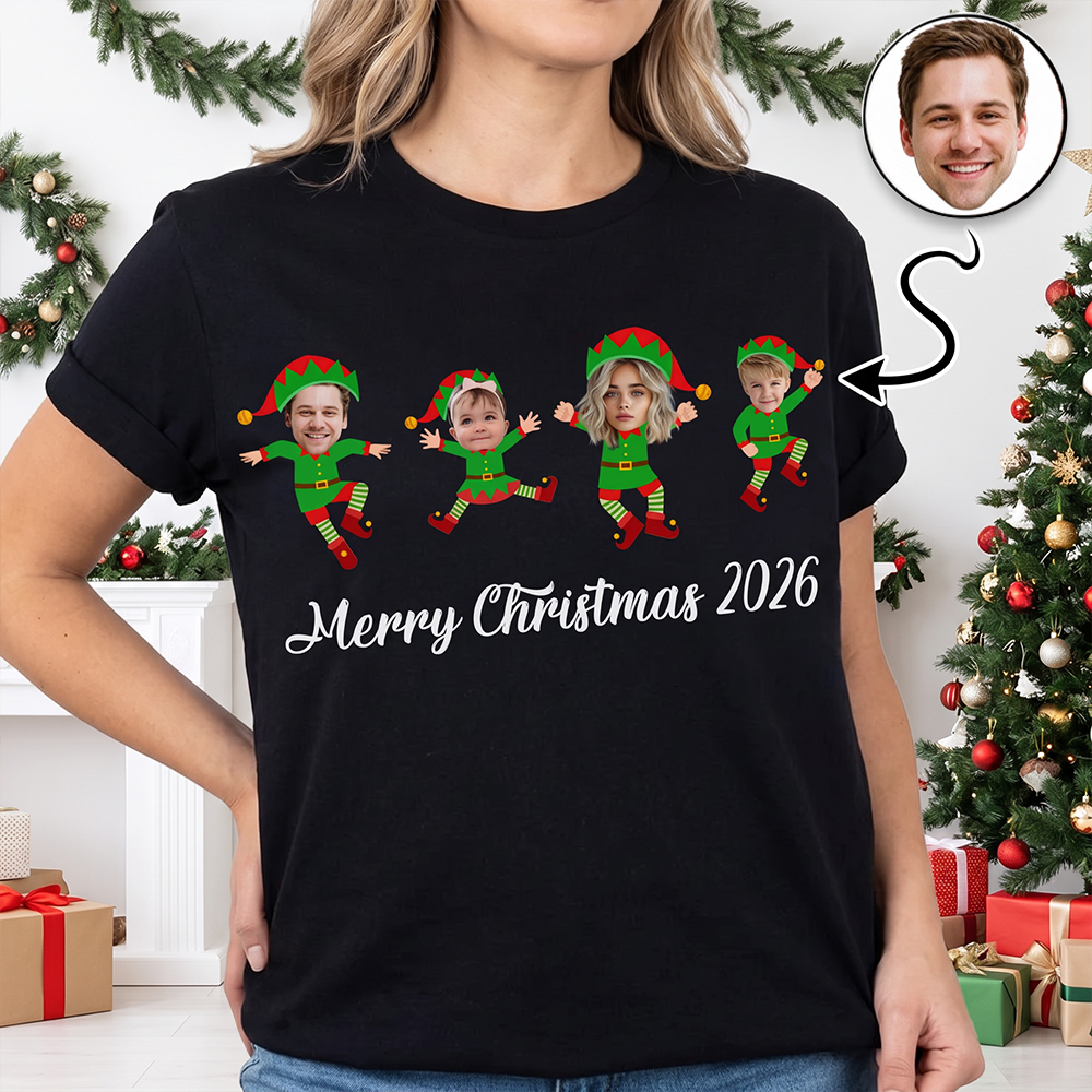 Custom Photo Upload T-Shirt with Elf Graphics - Merry Christmas TQR6I