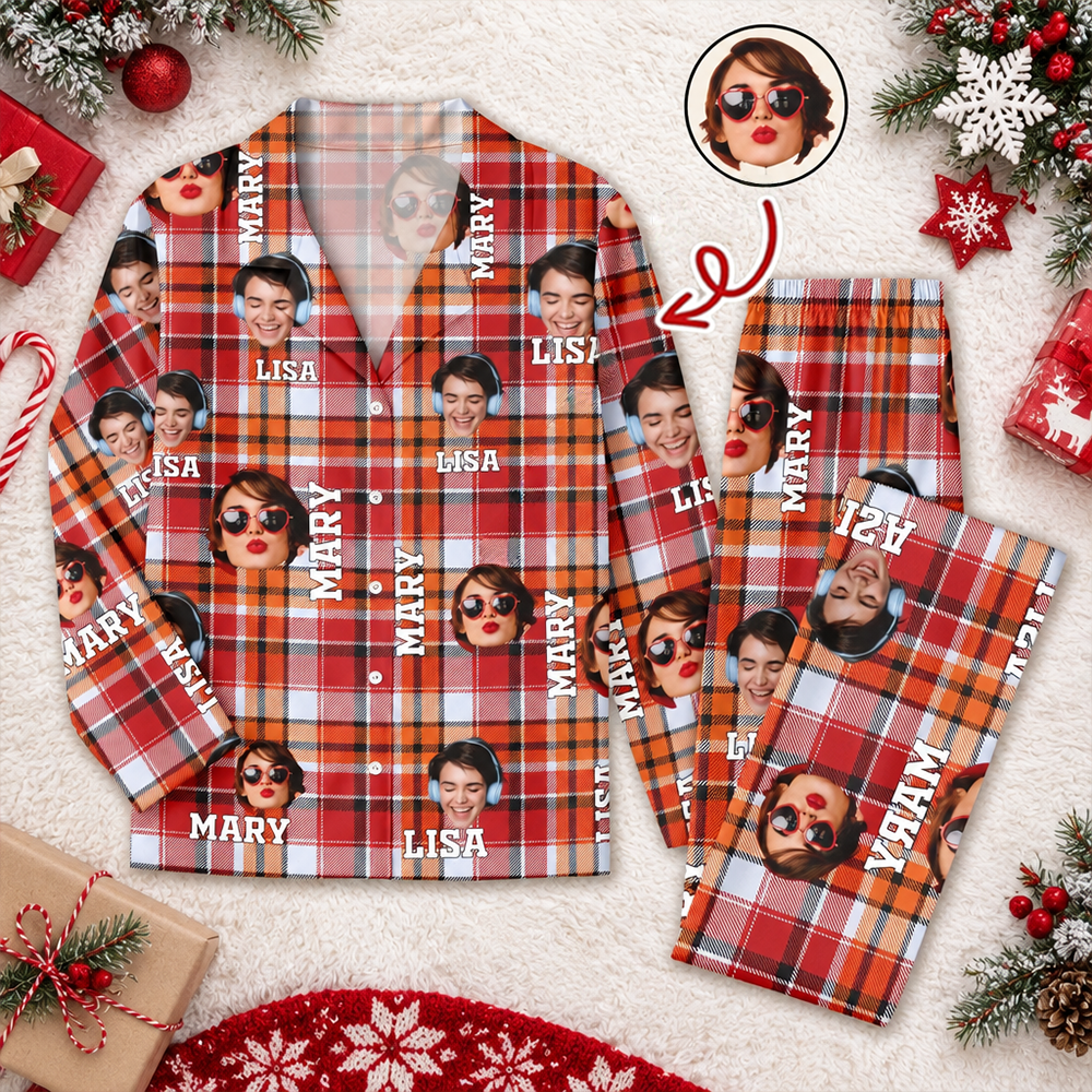 Custom Photo Upload Plaid Pajamas with Personalized Names 1KOX3
