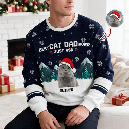 Custom Personalized Christmas Sweater with Best Cat Dad Ever U15S4