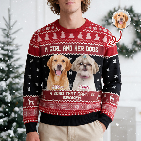 Custom Photo Upload Christmas Sweater with This Human Belongs To SUTUR