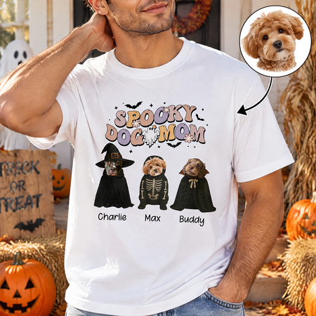 Custom Photo Upload Spooky Dog Mom Halloween T-Shirt 6JC4M