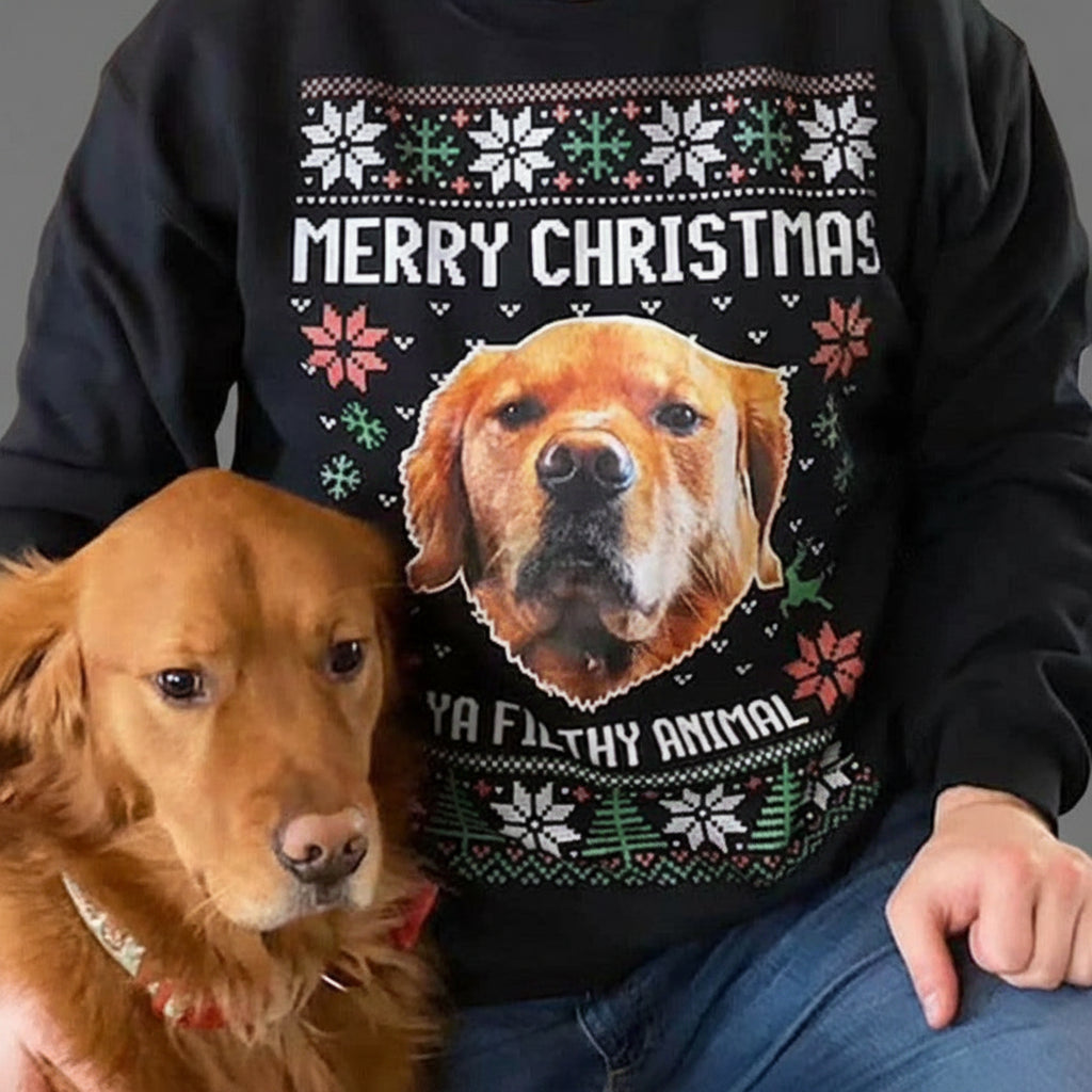 Add Photo Ugly Christmas Ya Filthy Animal Dog Cat Sweatshirt