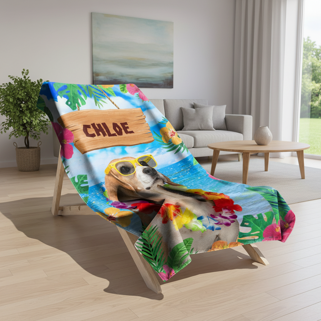 Custom Photo Summertime Bliss With Vibrant Dog Cat Beach Tow