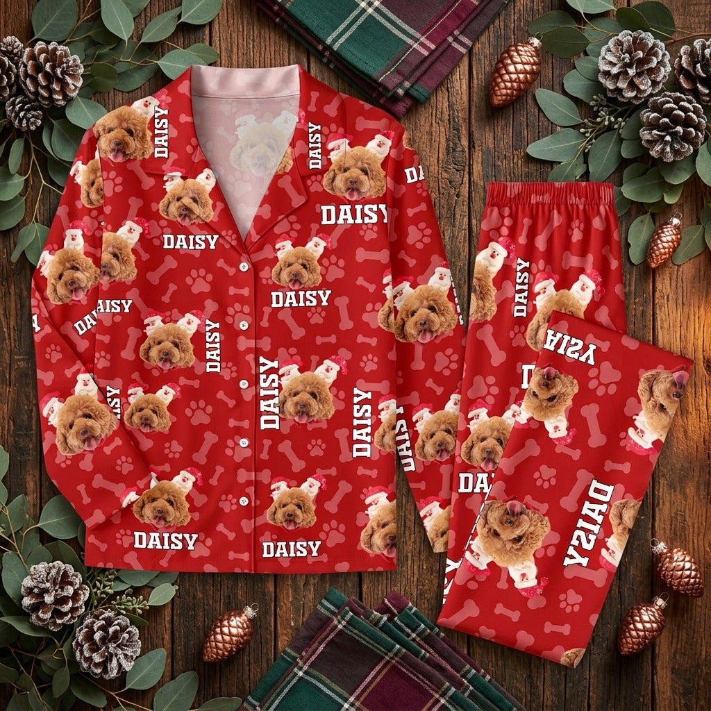 Custom Photo Name Paw Pattern Dog Cat Pajamas