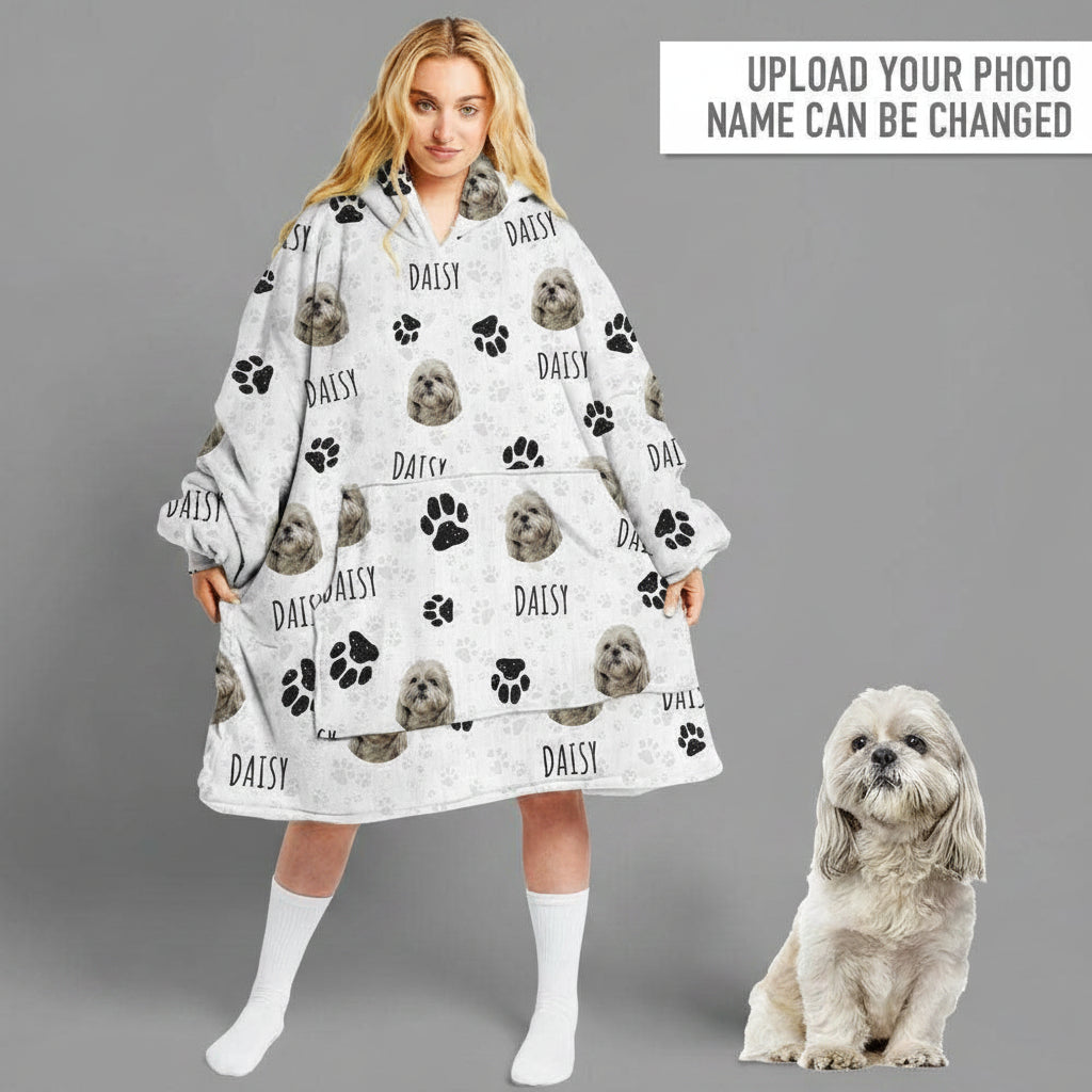 Custom Text And Upload Photo Dog Cat Hoodie Blanket