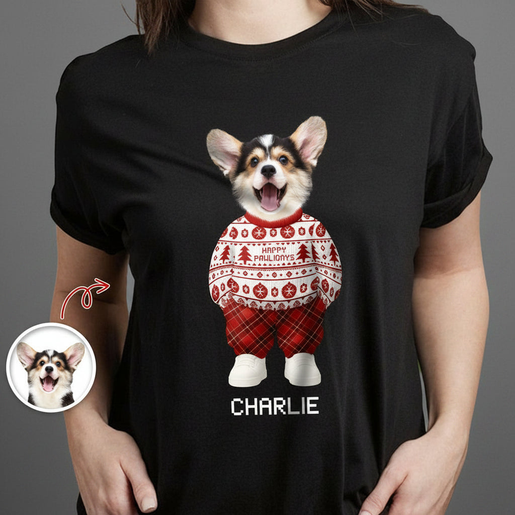 Custom Photo Dog Cat Xmas Clothes Christmas Dark Shirt Gift