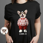 Custom Photo Dog Cat Xmas Clothes Christmas Dark Shirt Gift