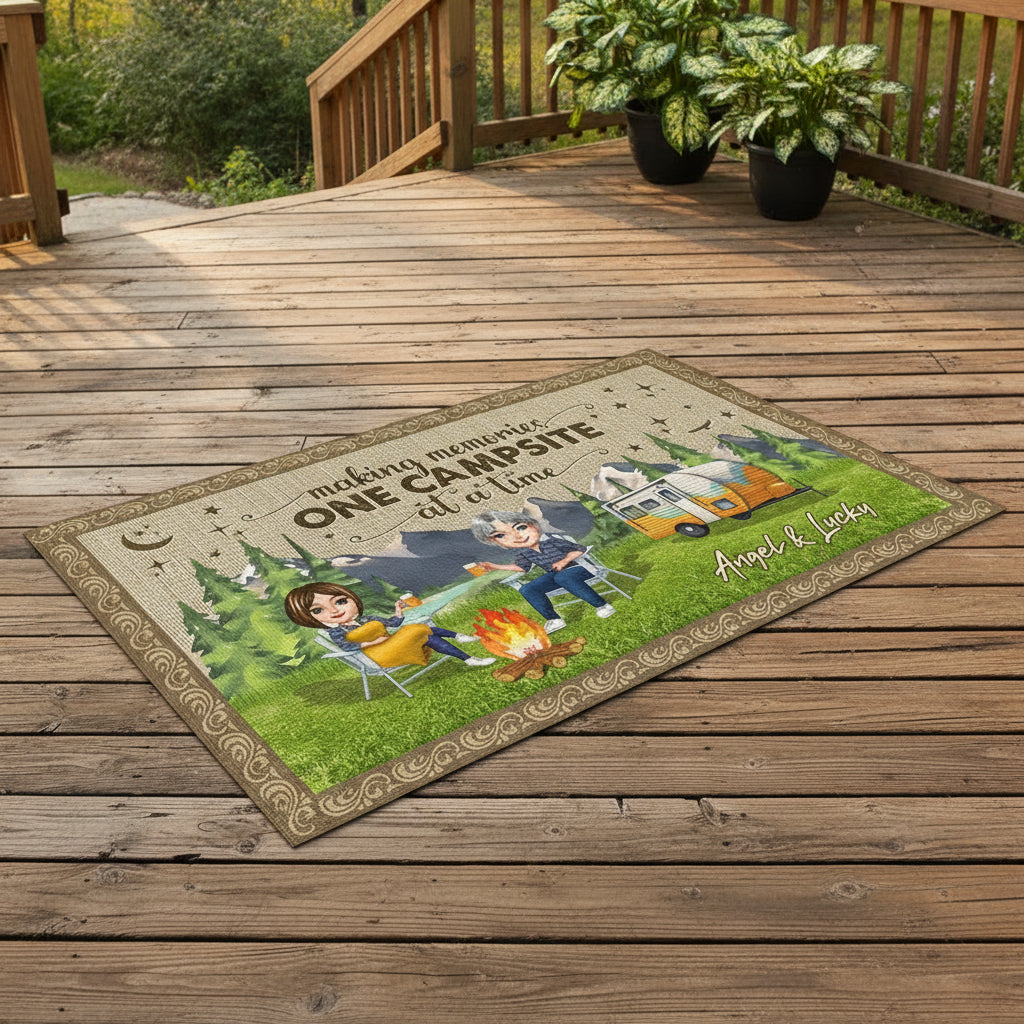 Happy Campers Chibi Couple Camping Patio Rug, Patio Mat K228