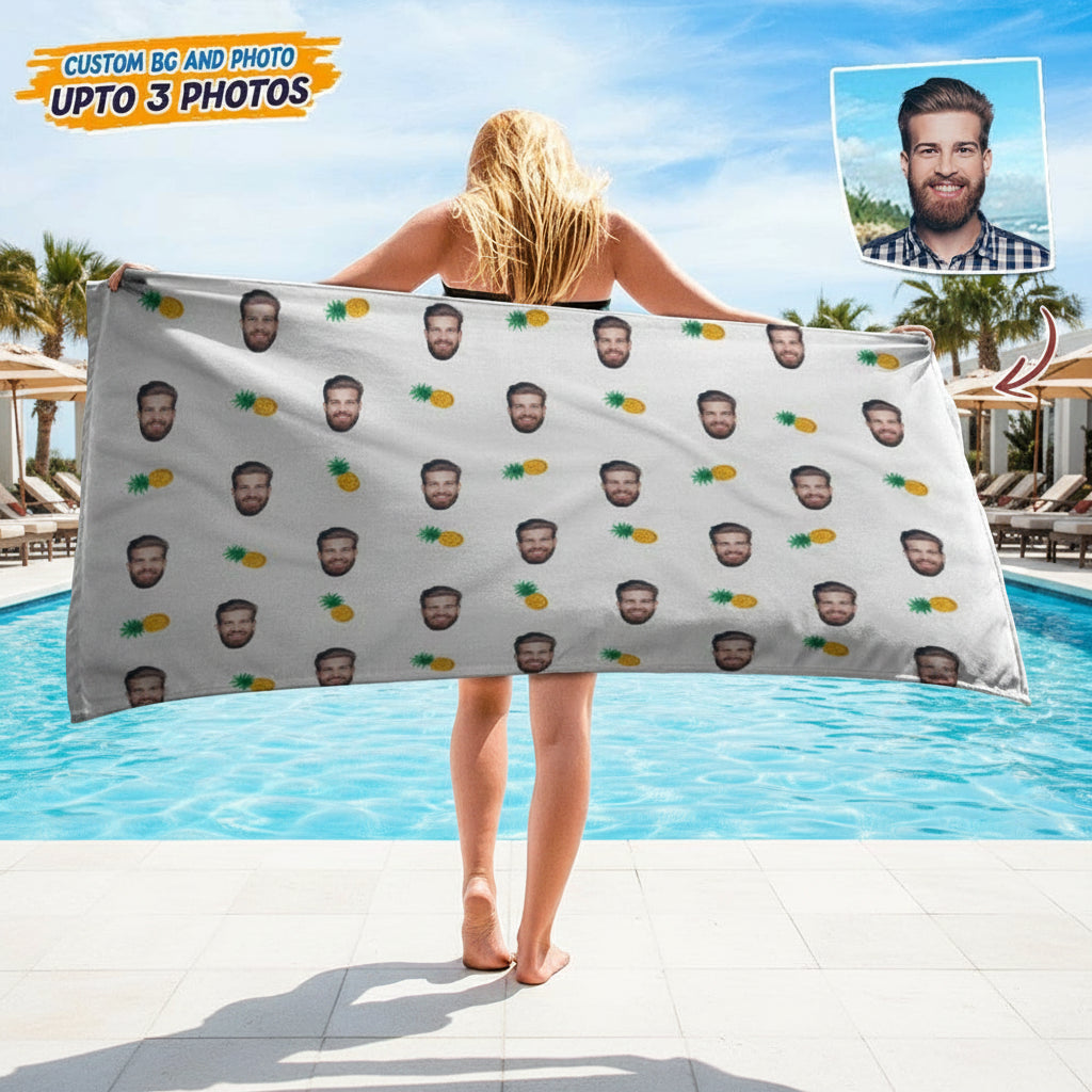 Custom Human Face Photo With Icon Decoration Beach Towel