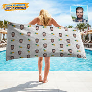 Custom Human Face Photo With Icon Decoration Beach Towel