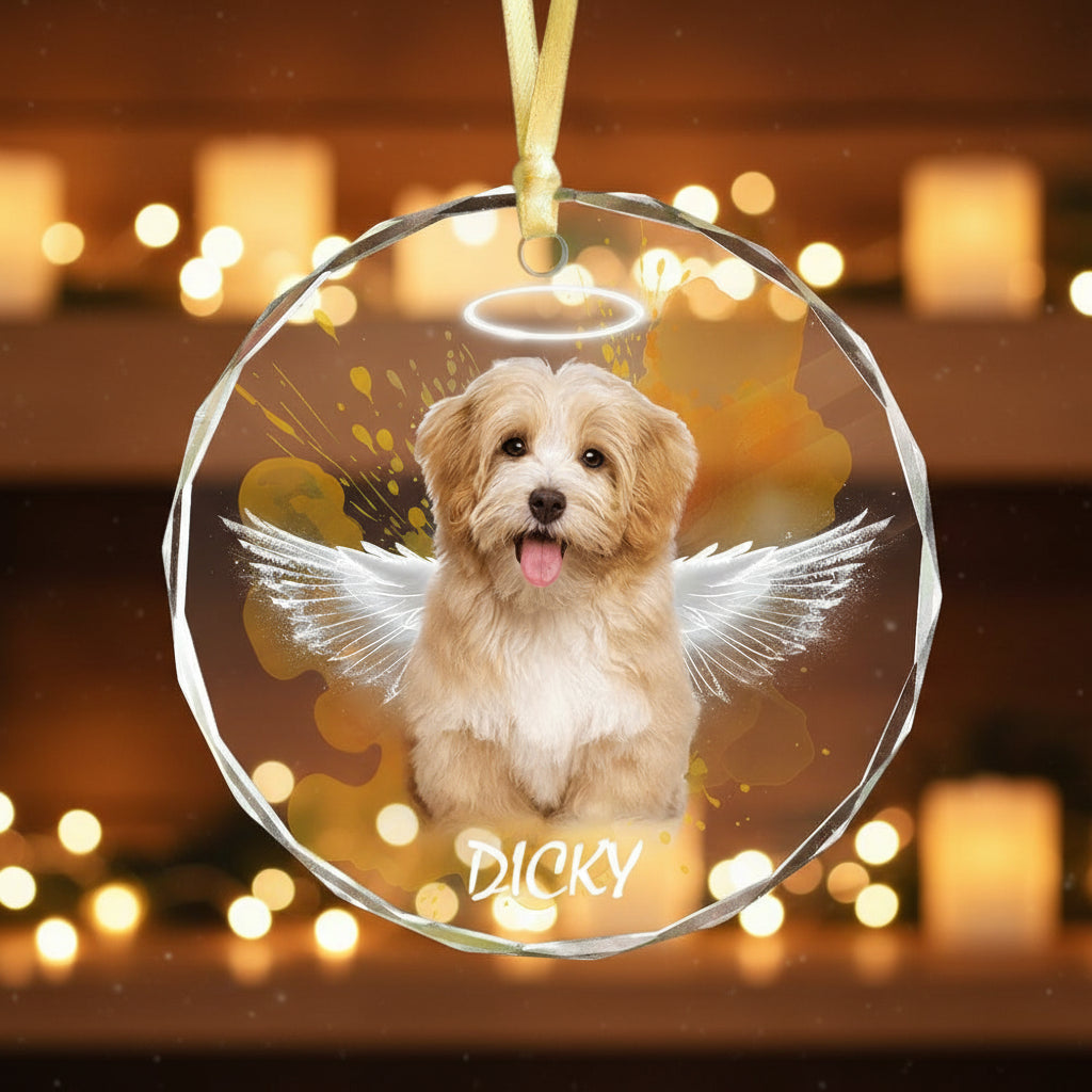 Custom Photo Angel Dog with Wings Memorial Glass Ornament HA