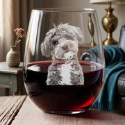 Custom Pet Portrait Photo Engraved Stemless Wine Glass Unique Dog Cat Lovers Gift