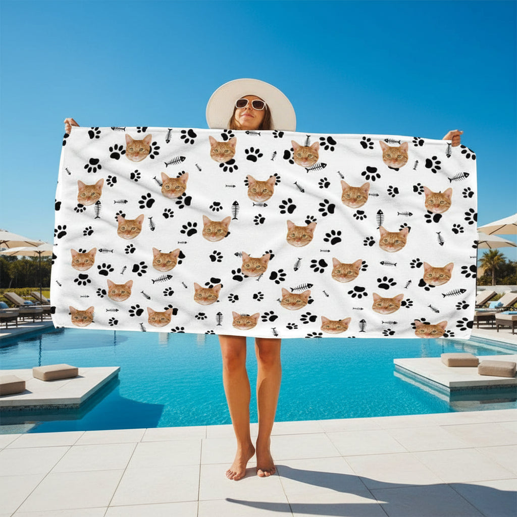 Custom Cat Photo With Icon Decoration Beach Towel TA29 88891