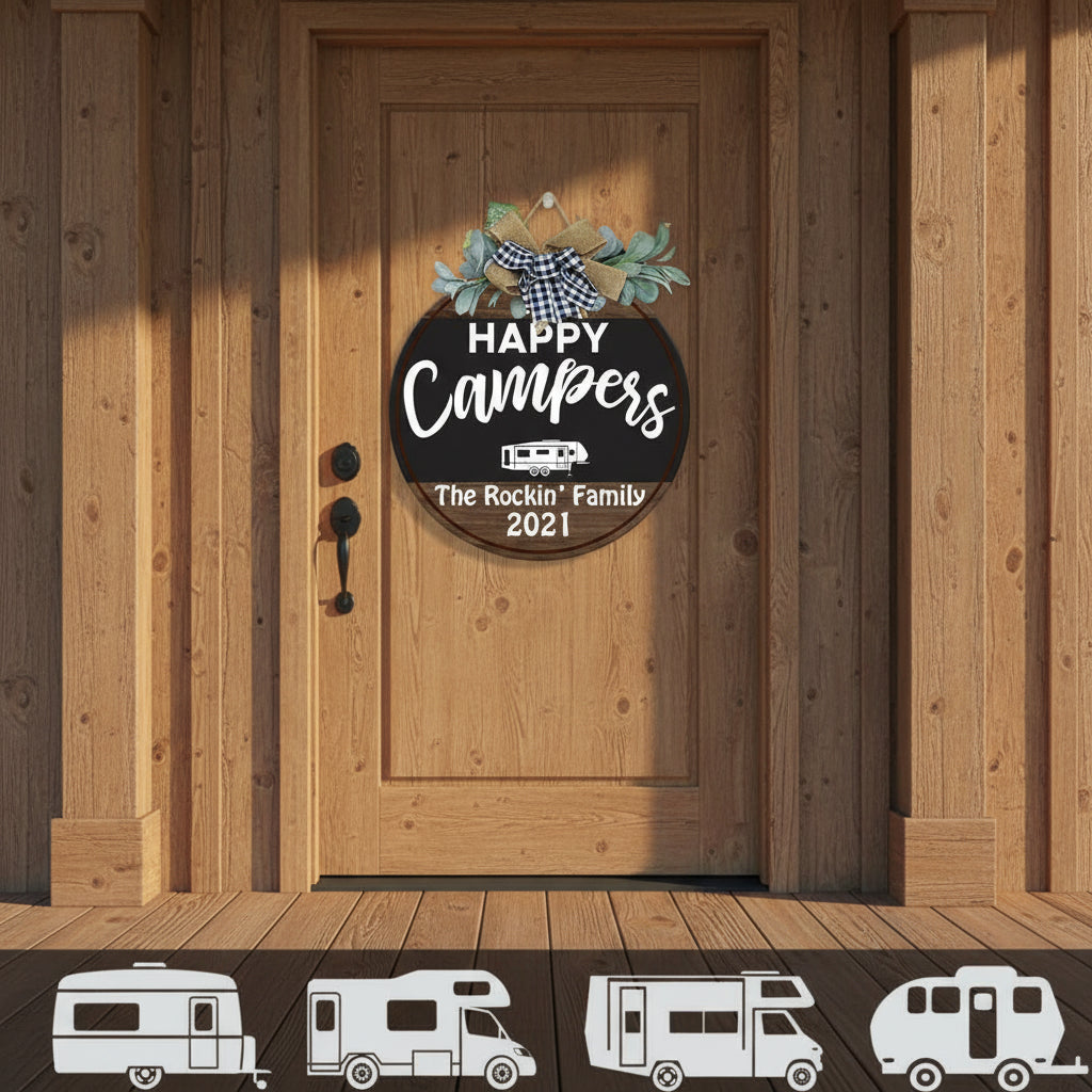 Happy Campers Wood Sign, Camping Gift, Rv Door Sign, Round W