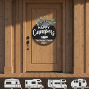 Happy Campers Wood Sign, Camping Gift, Rv Door Sign, Round W