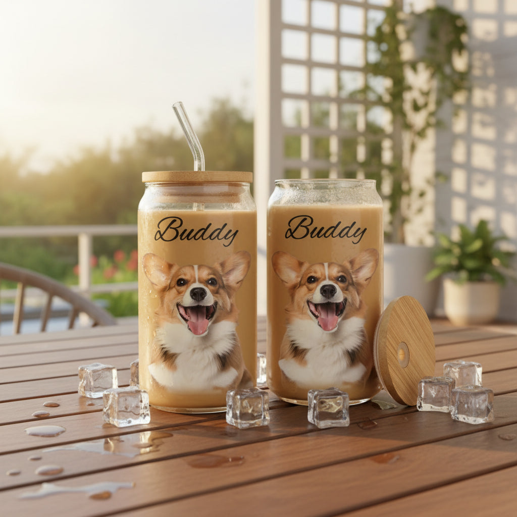 Custom Photo And Name Glass Can With Lid Gift