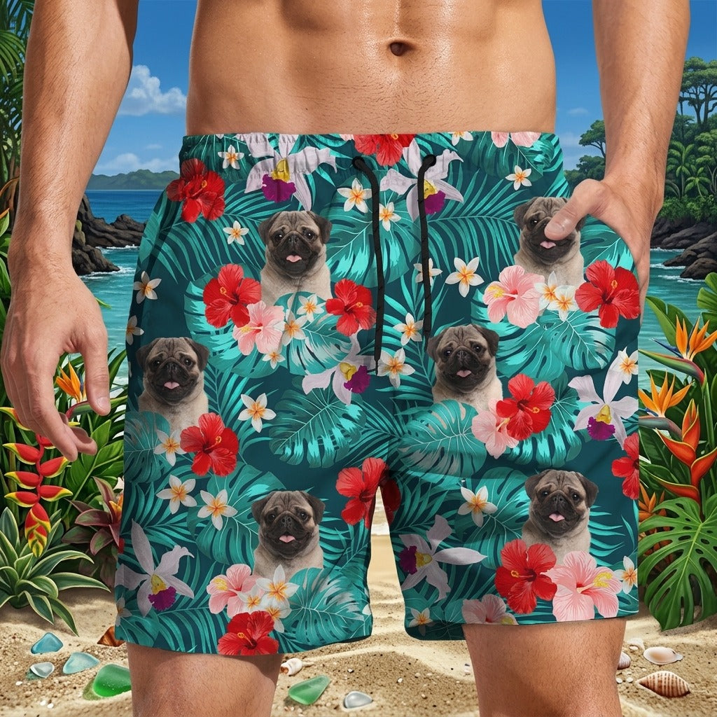 Custom Dog Photo Summer Tropical Beach Short For Men