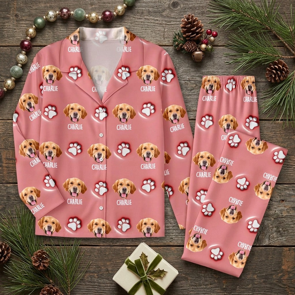 Custom Dog Face And Paw - Personalized Custom 3D Inflated Effect Pajamas