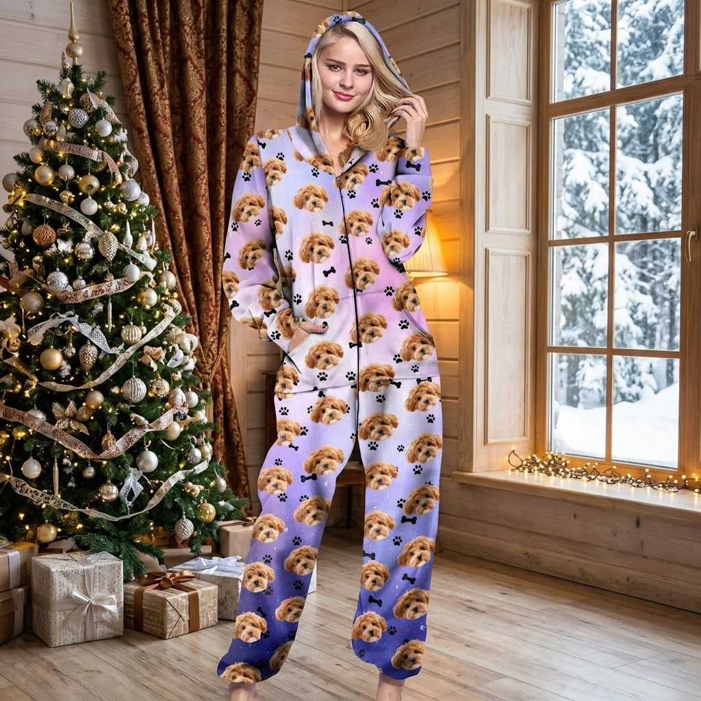 Custom Photo Galaxy Onesie Pajamas For Dog Lovers
