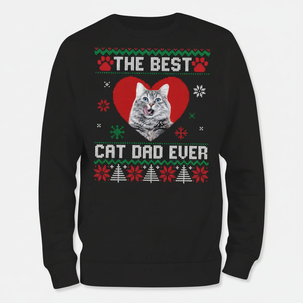 Custom Photo Best Cat Dad Christmas Sweatshirt N304