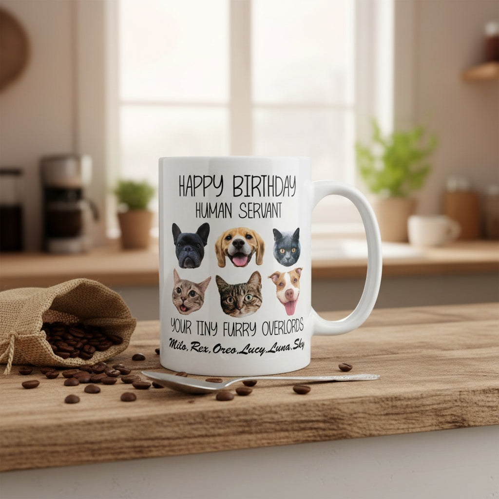Good Morning Human Servant Personalized Custom Photo Dog Cat Head Mug