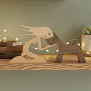 A Woman And Pointy Ears Dog Wood Sculpture T286 HN590