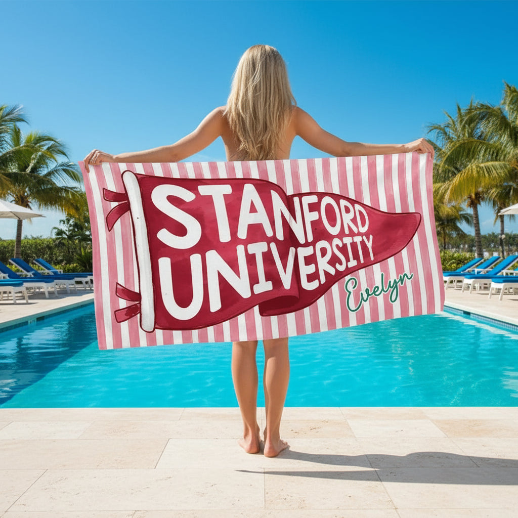 Personalized College Pennant Spirit Beach Towel – Graduation