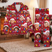Custom Human Face Photo With Colorful Christmas Lights Pajamas