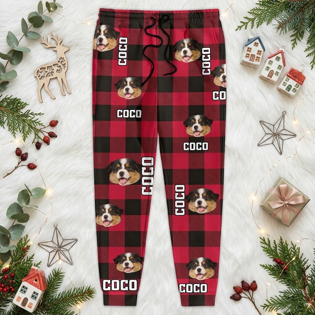 Custom Dog Photo With Plaid Background For Men and Women Sweatpants