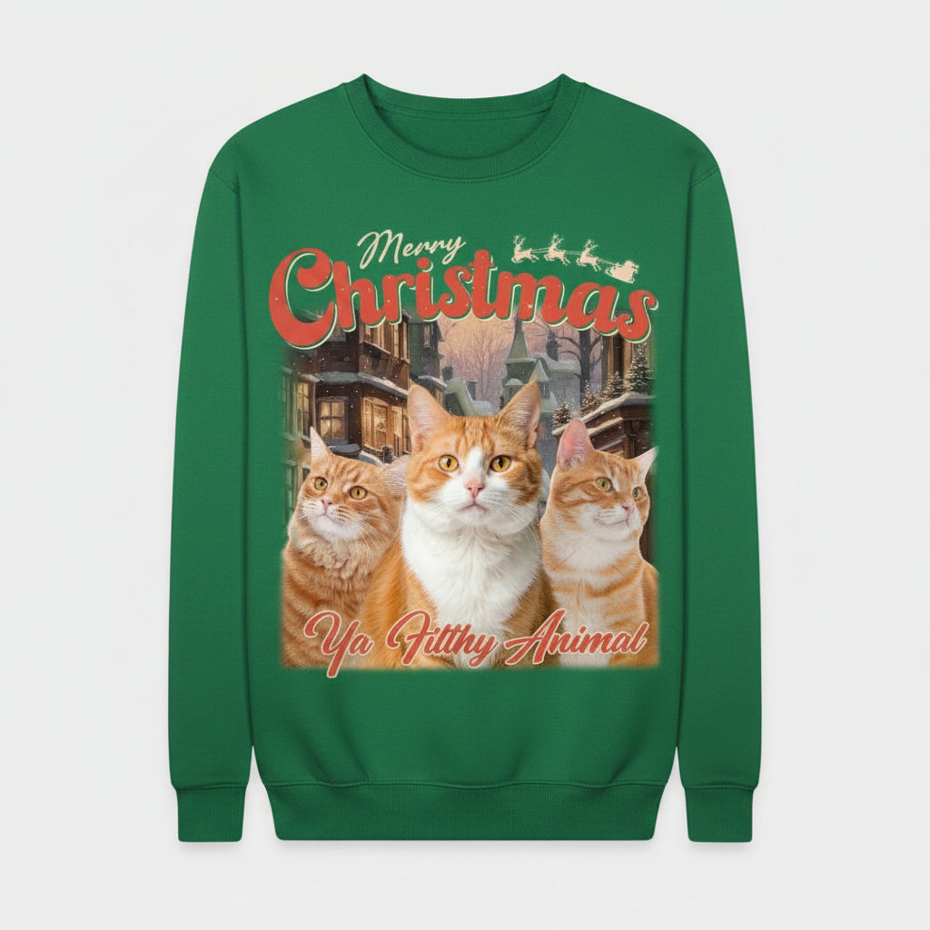 Custom Your Cat Photo Retro Vintage Merry Christmas Sweatshi