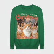 Custom Your Cat Photo Retro Vintage Merry Christmas Sweatshi