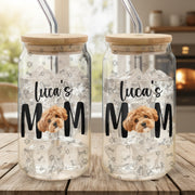 Custom Photo Dog Mom Personalized Glass Can With Lid Gift For Dog Lovers